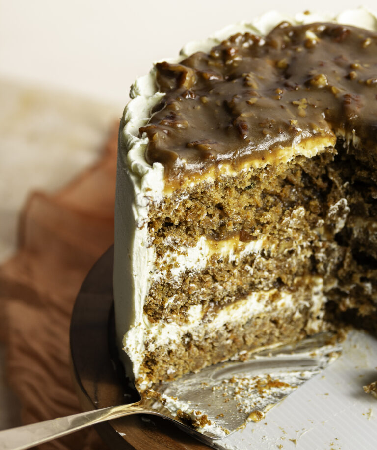 3 layer carrot cake with pecan butterscotch filling and cream cheese Swiss meringue buttercream
