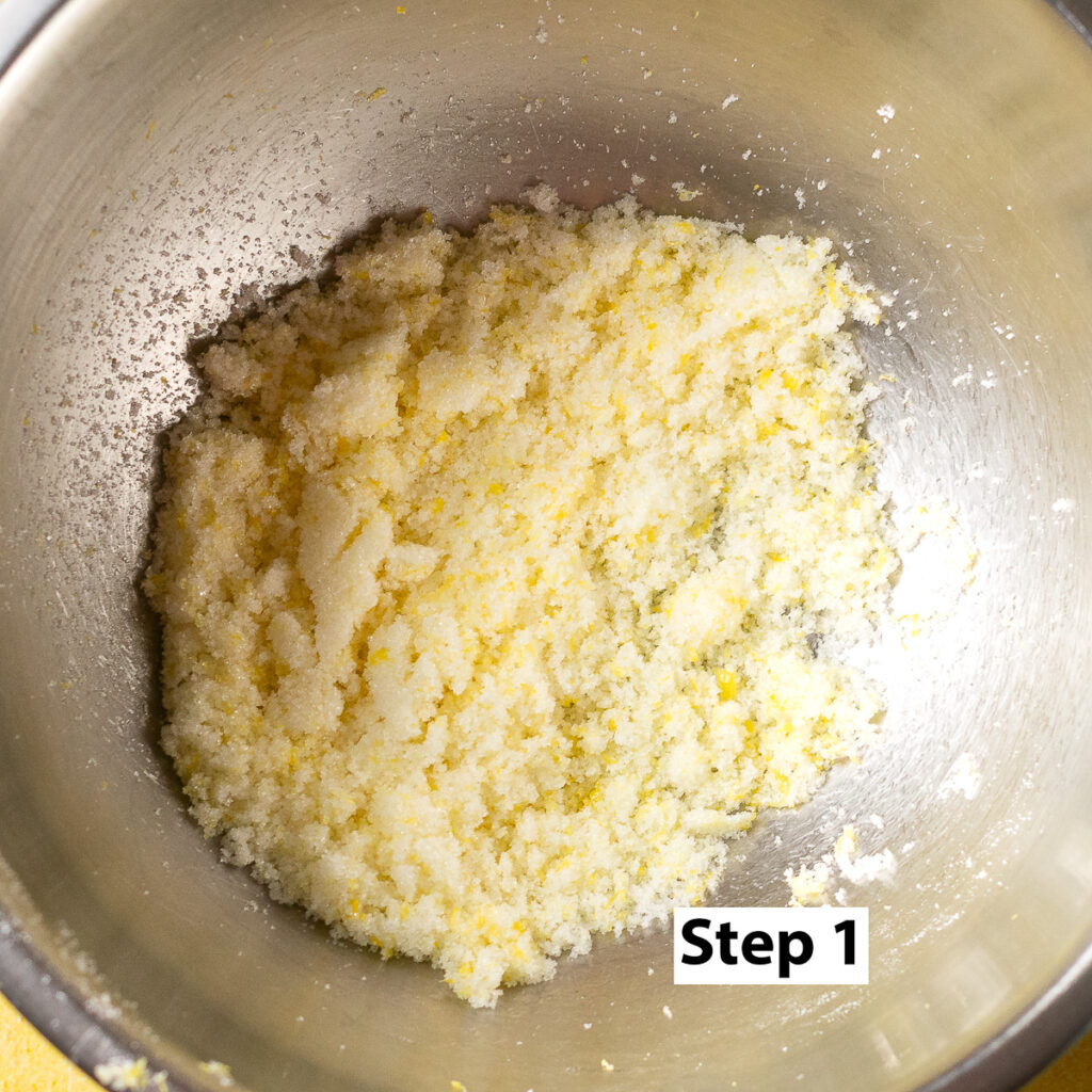 granulated sugar and lemon zest in a bowl