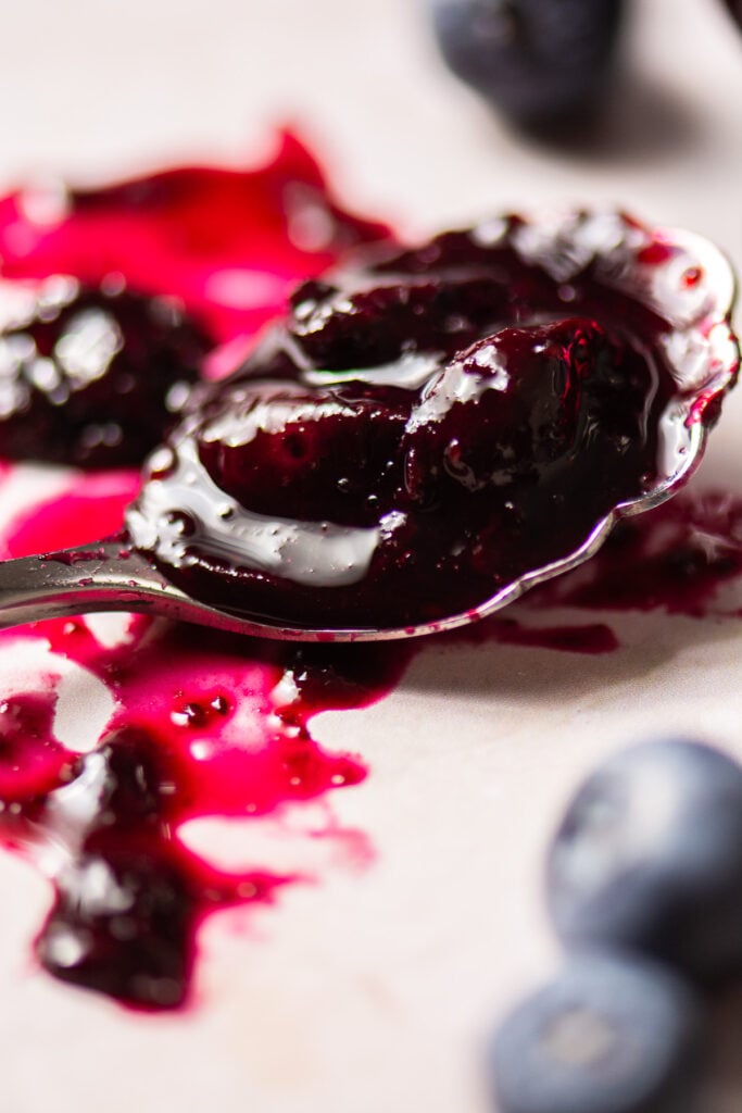 blueberry compote in a spoon