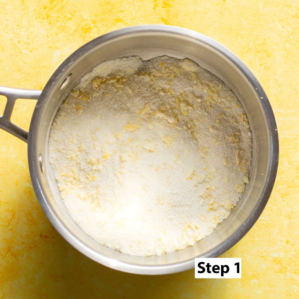 lemon zest rubbed into sugar in a saucepan