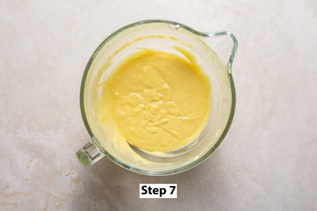 lemon cupcake batter in a glass bowl