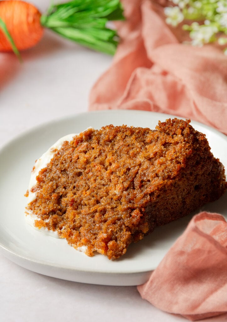 slice of carrot bundt cake on a plate
