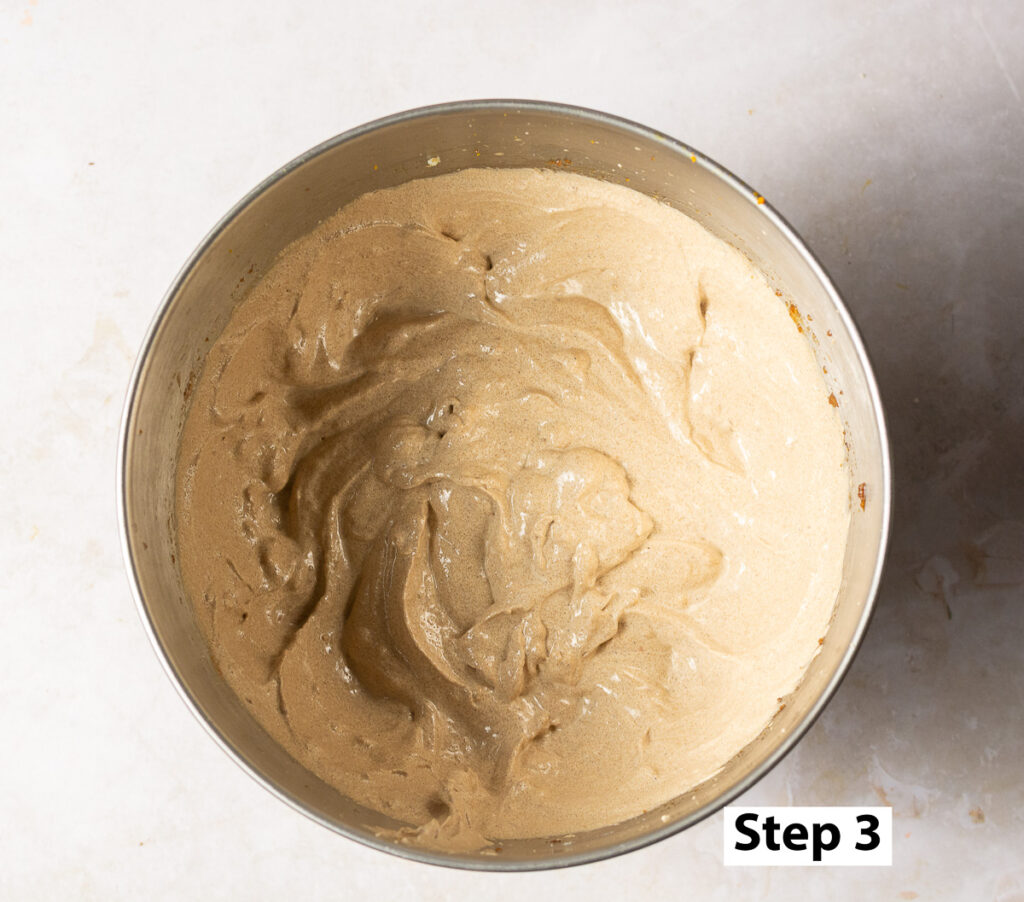 creaming brown sugar with butter and oil for carrot bundt cake