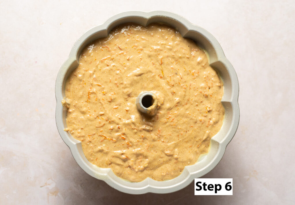 carrot cake batter in a bundt pan