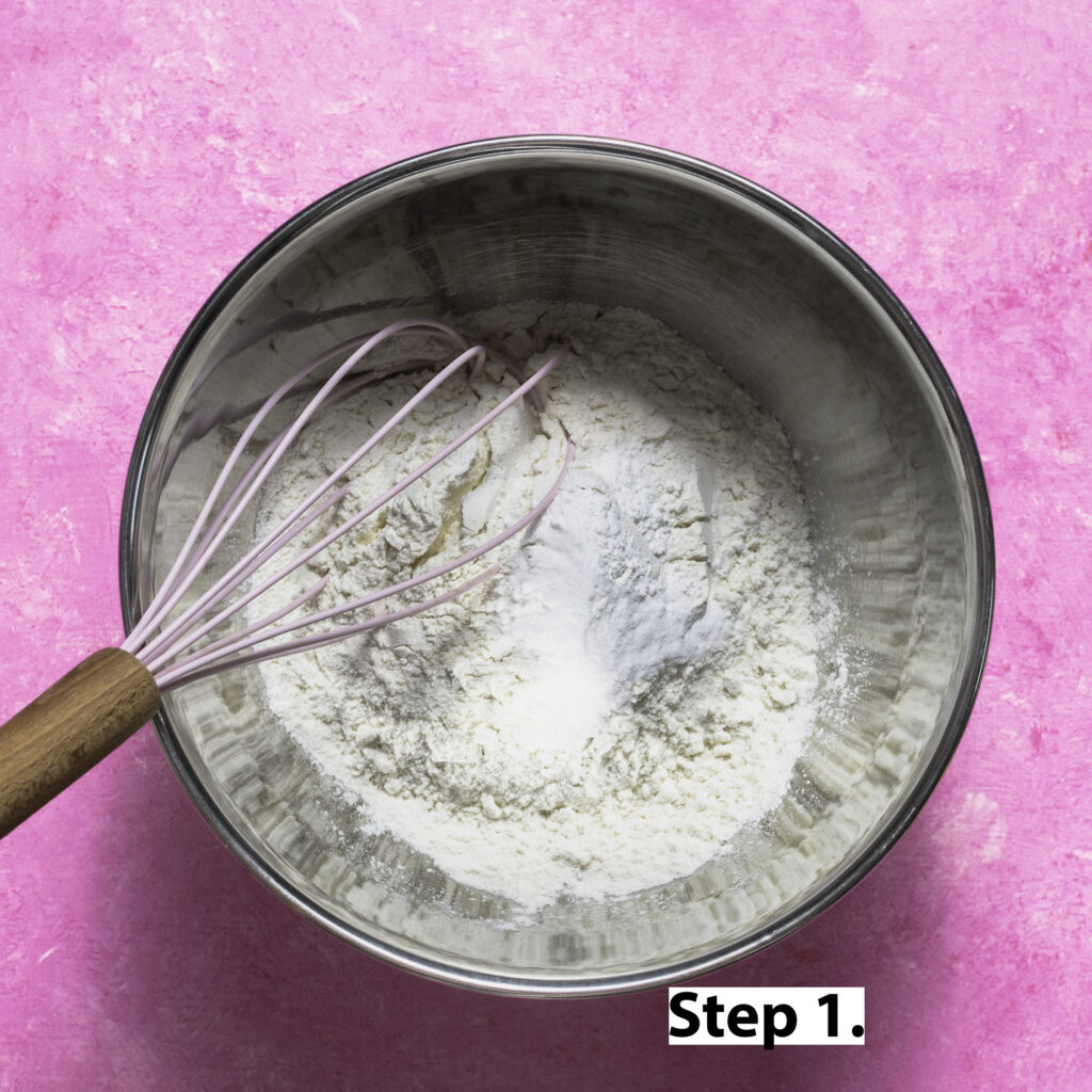 dry ingredients for homemade blueberry pancakes in a bowl