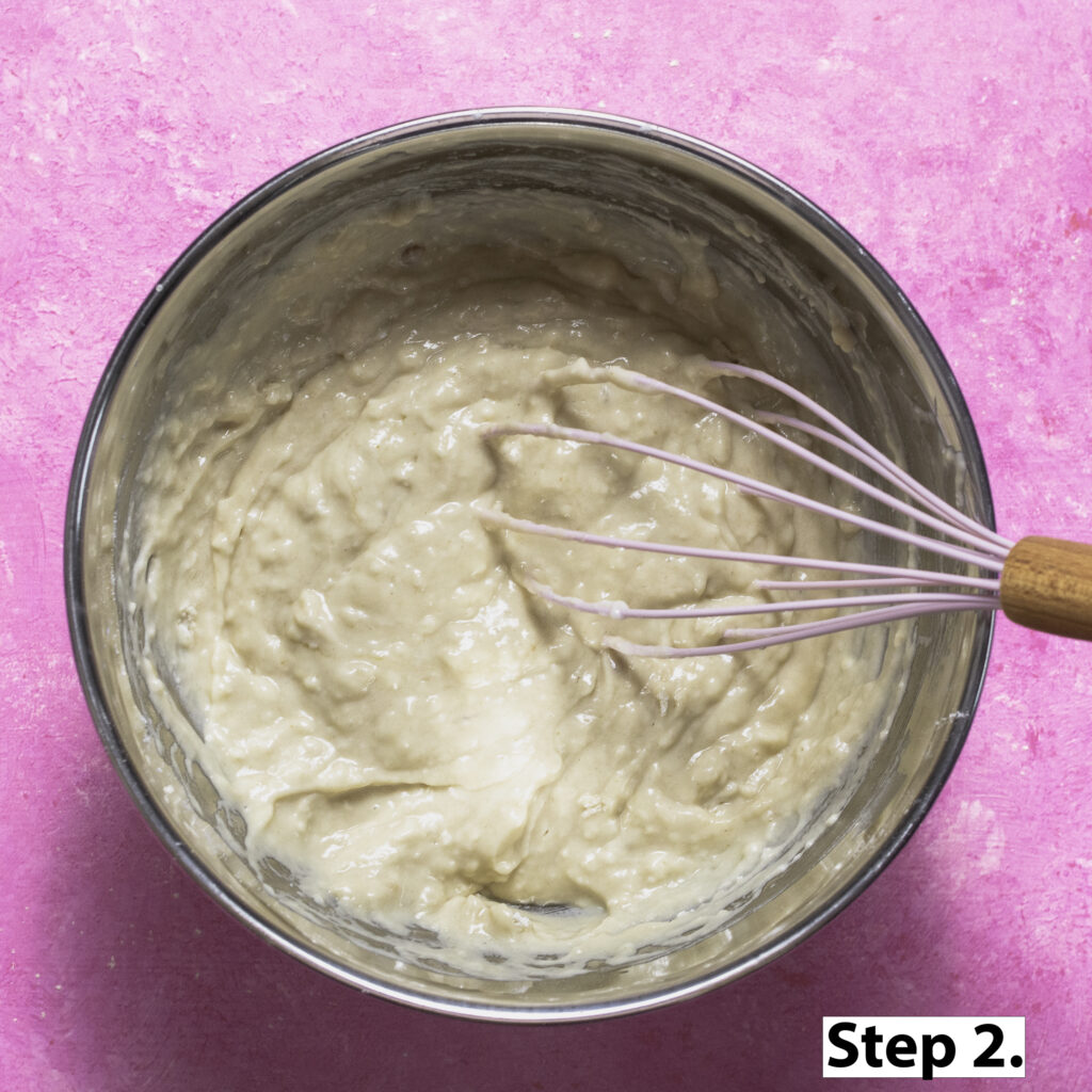 batter for homemade blueberry pancakes in a bowl