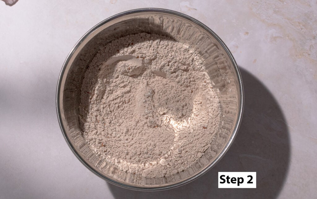 dry ingredients mixed together for red velvet cupcakes