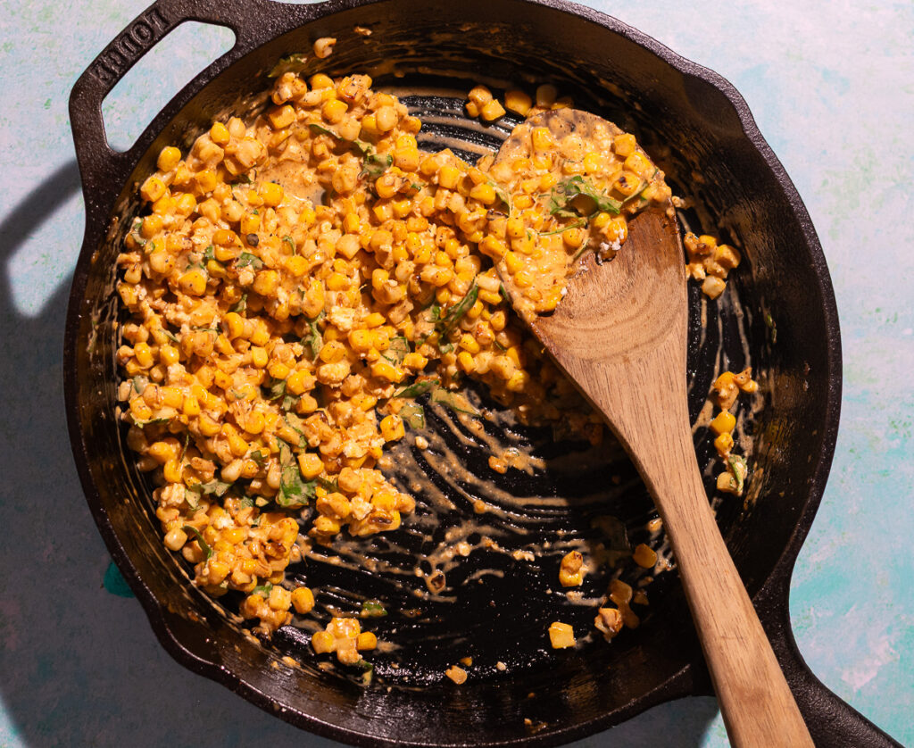 corn equites in a cast iron pan
