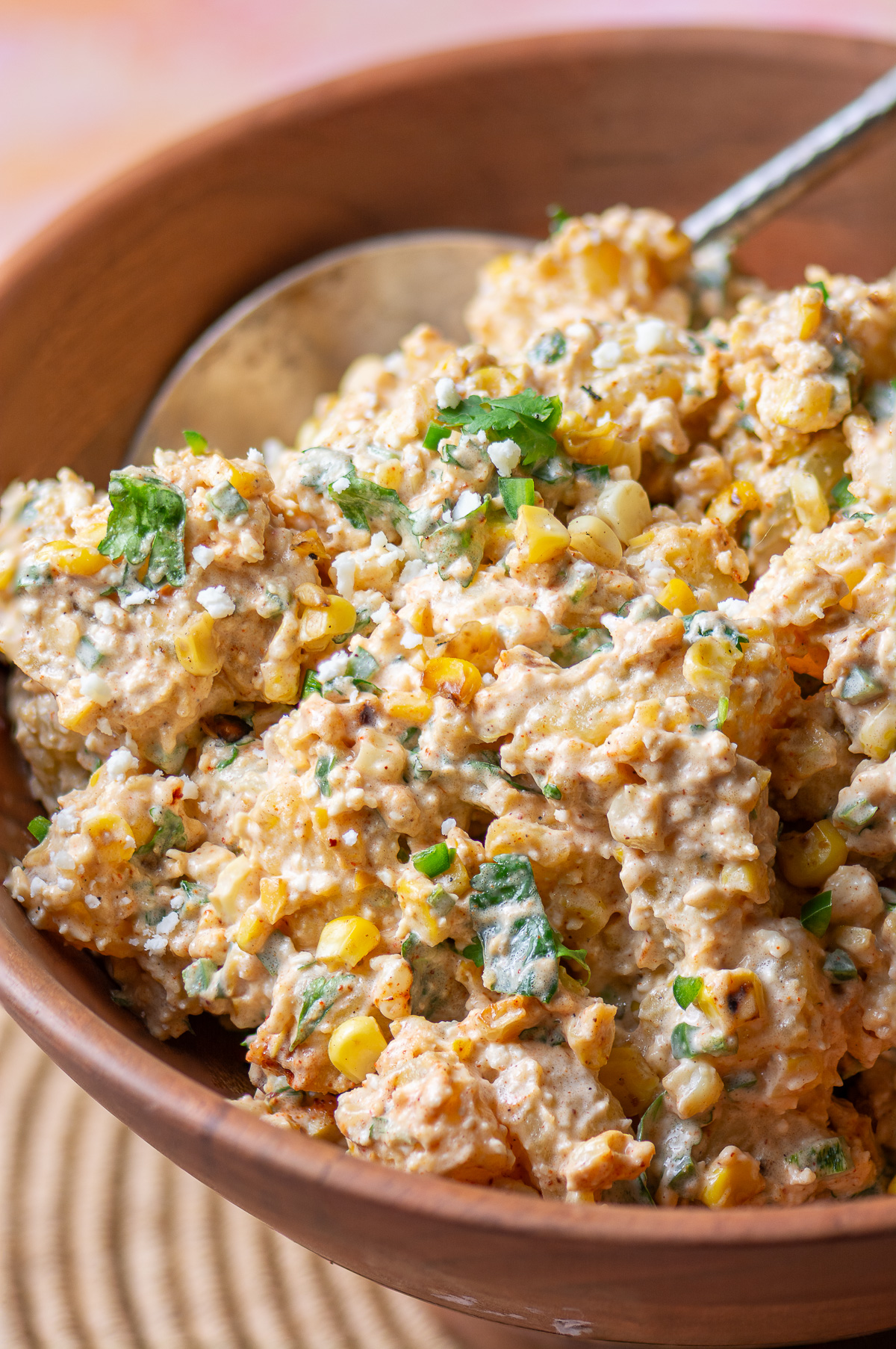 Mexican street corn potato salad in a bowl