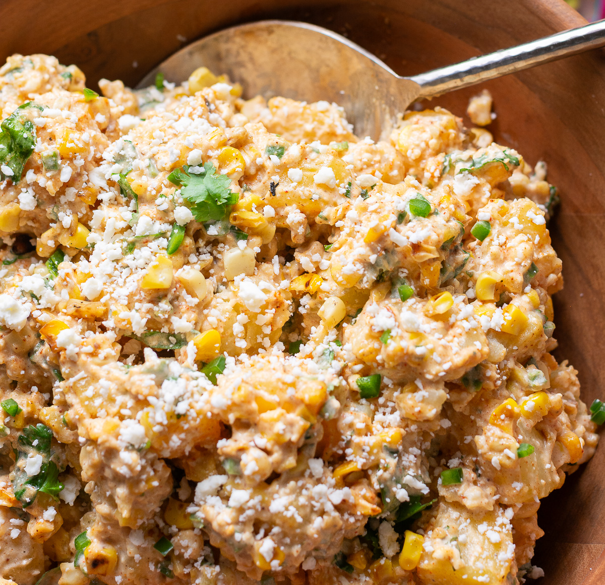 Mexican street corn potato salad in a bowl