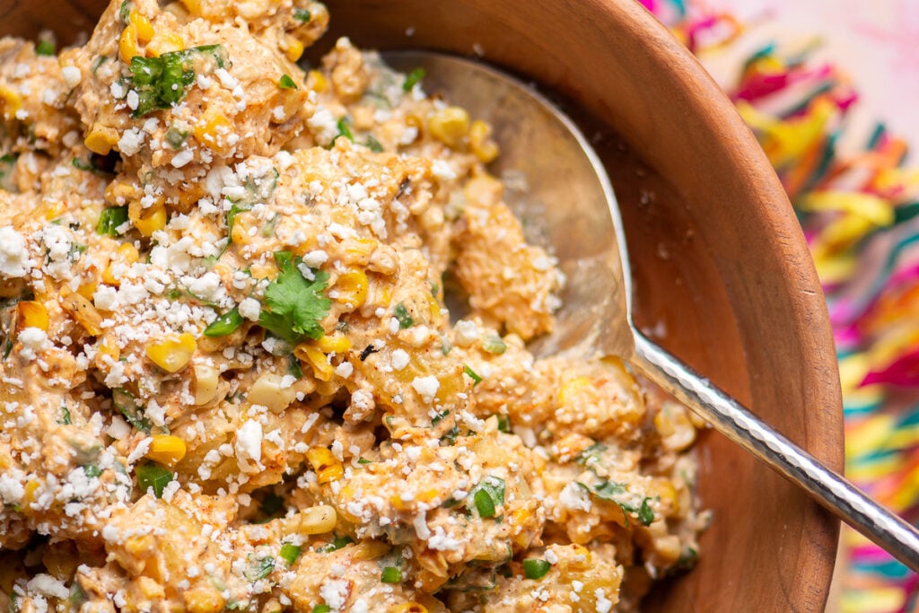Mexican street corn potato salad in a bowl