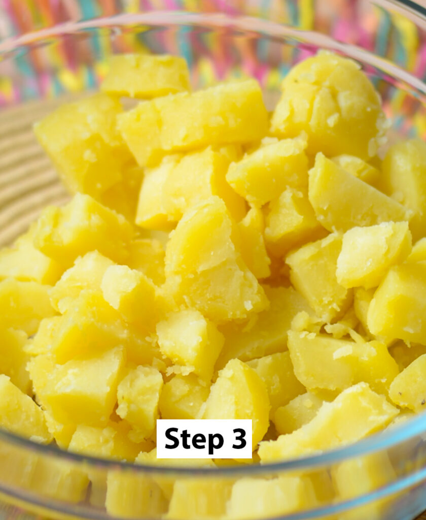 cubed Yukon gold potatoes for potato salad