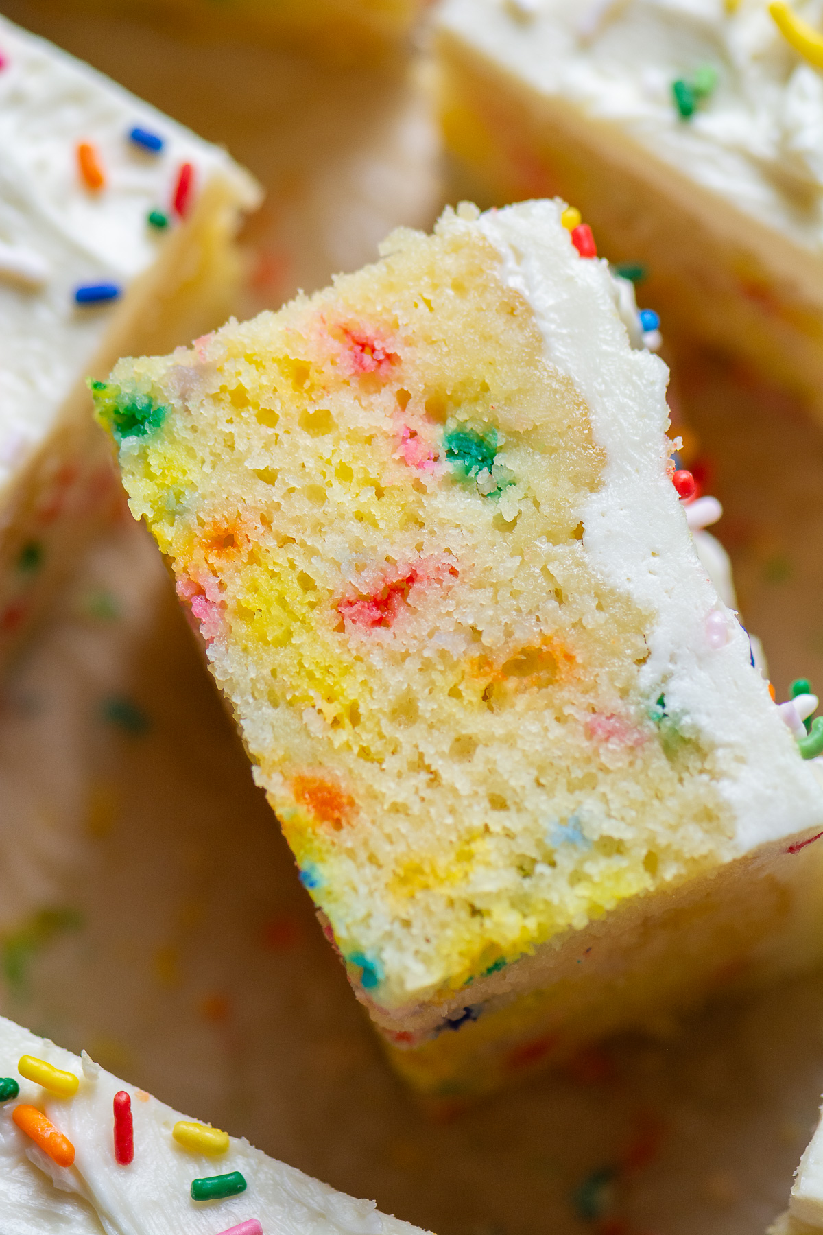 slice of funfetti snack cake on its side