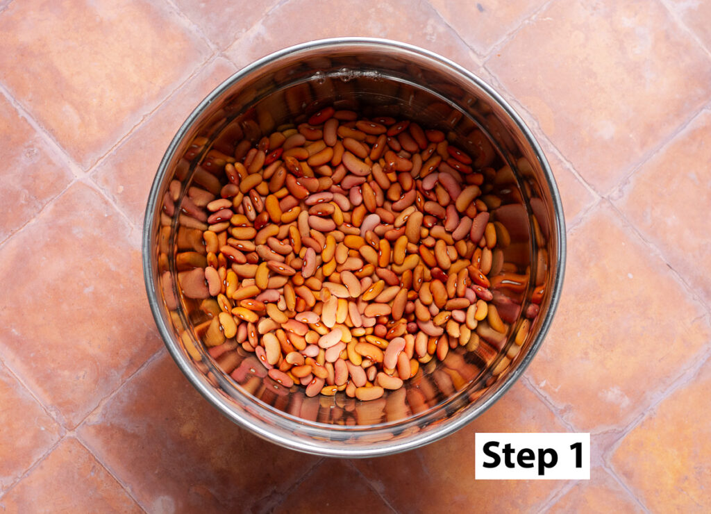 red kidney beans soaking in a bowl of water