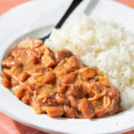 southern style red beans in a bowl with steamed white rice