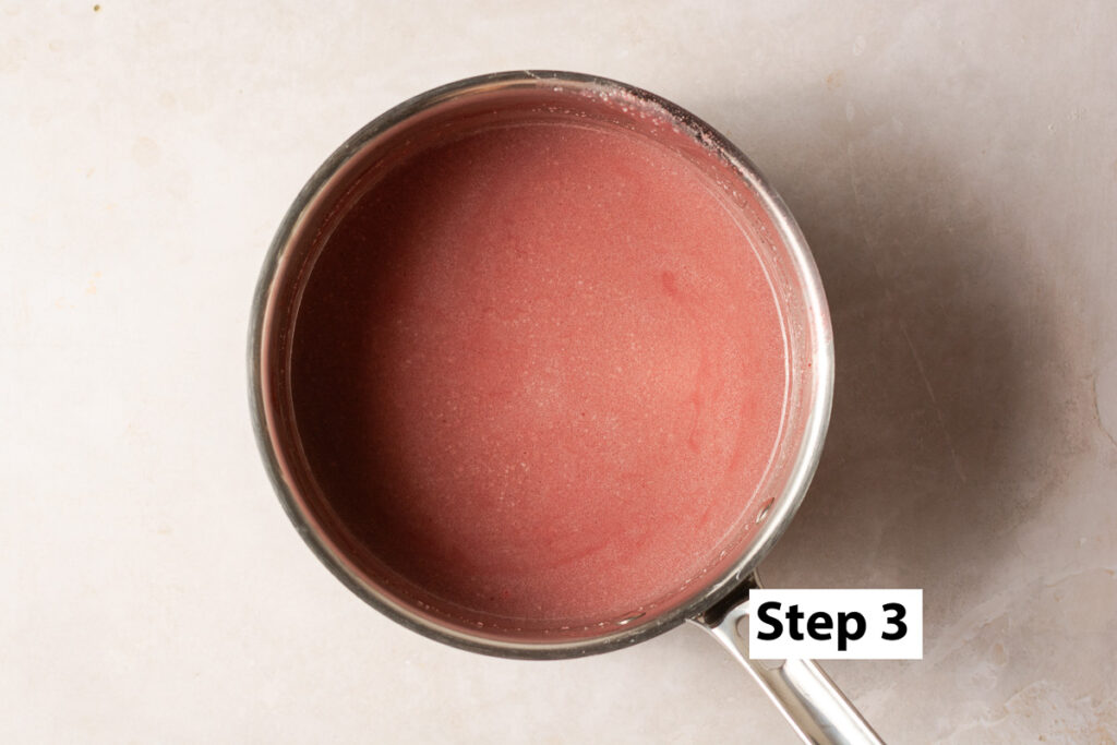 strawberry syrup, oil & dry milk in a saucepan
