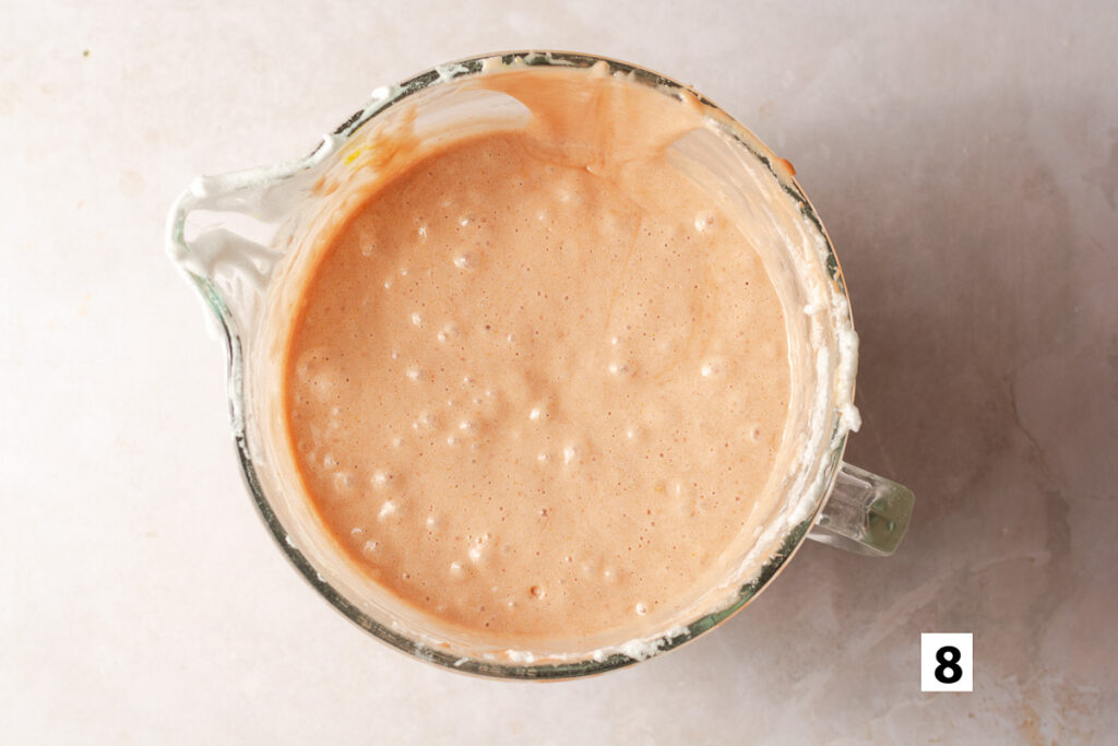 fresh strawberry cake batter in a bowl