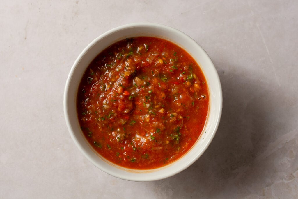 mango habanero salsa after pulsing in a blender