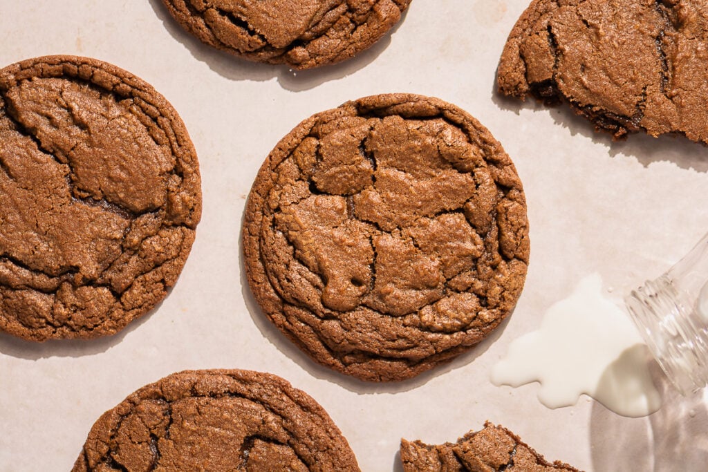 chocolate cookies on a parchment lined baking tray