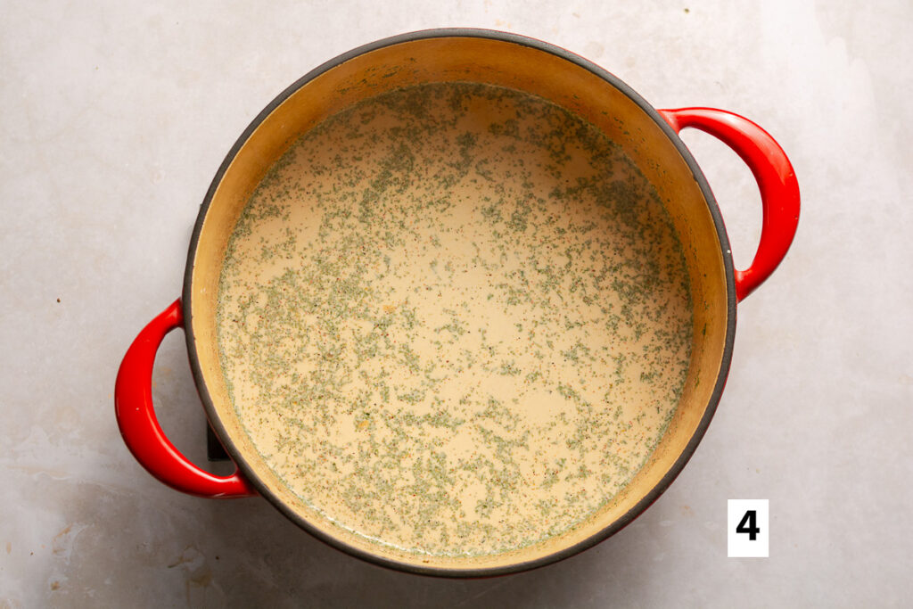 evaporated milk, parsley, chili powder & salt in a dutch oven