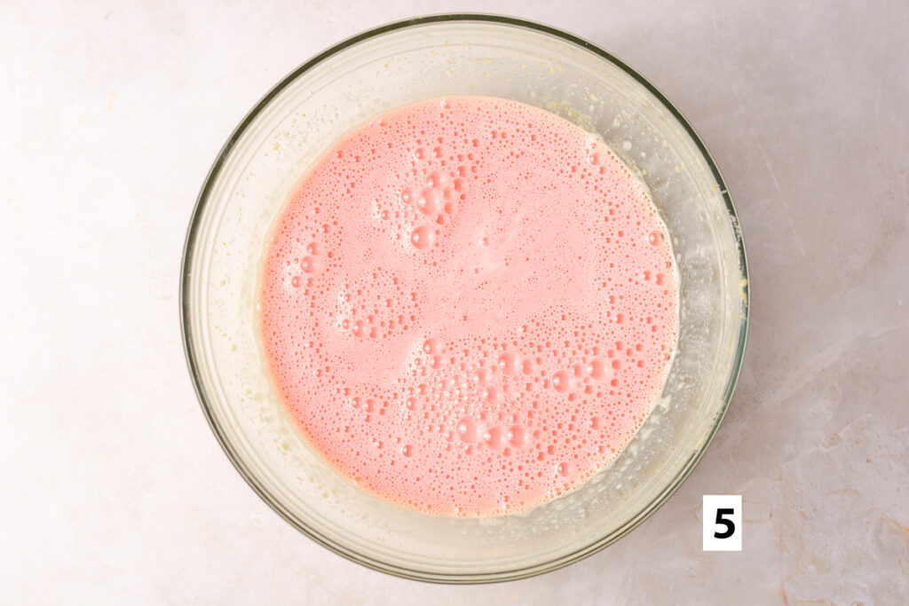 frothy batter mixture for strawberry sponge cake