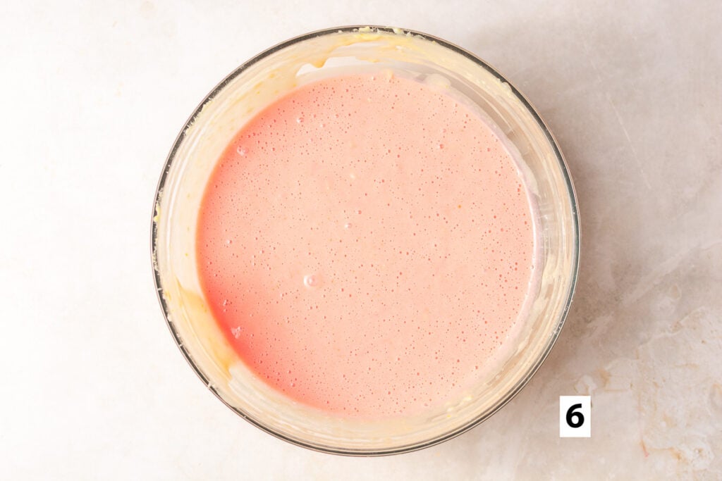 pink strawberry cake batter in a bowl