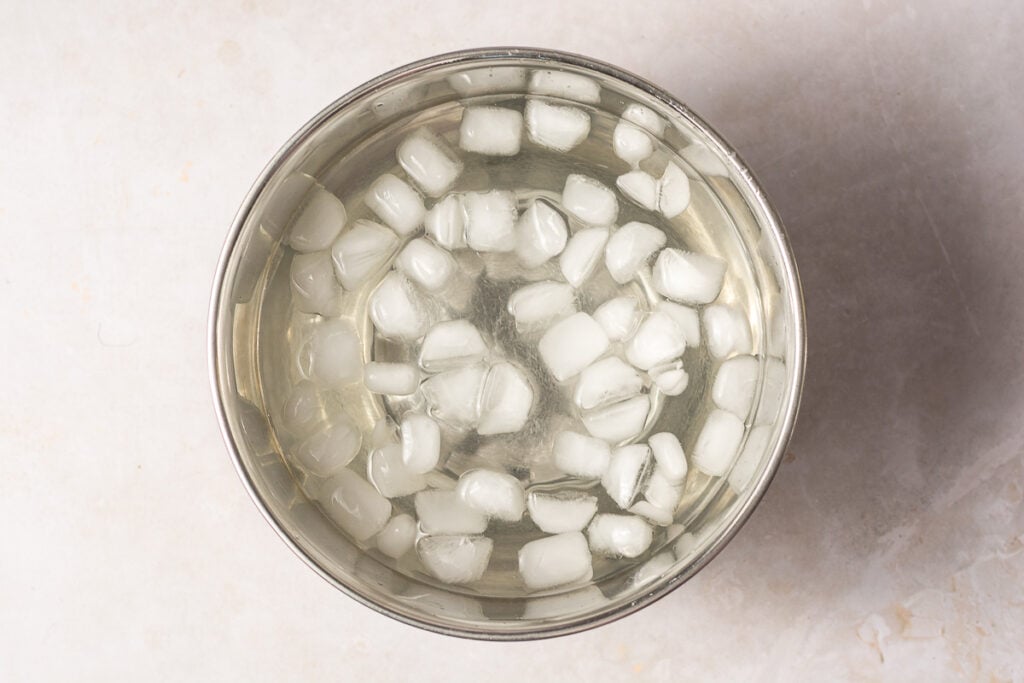 ice bath in a stainless steel bowl