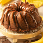 chocolate banana marble bundt cake with chocolate glaze