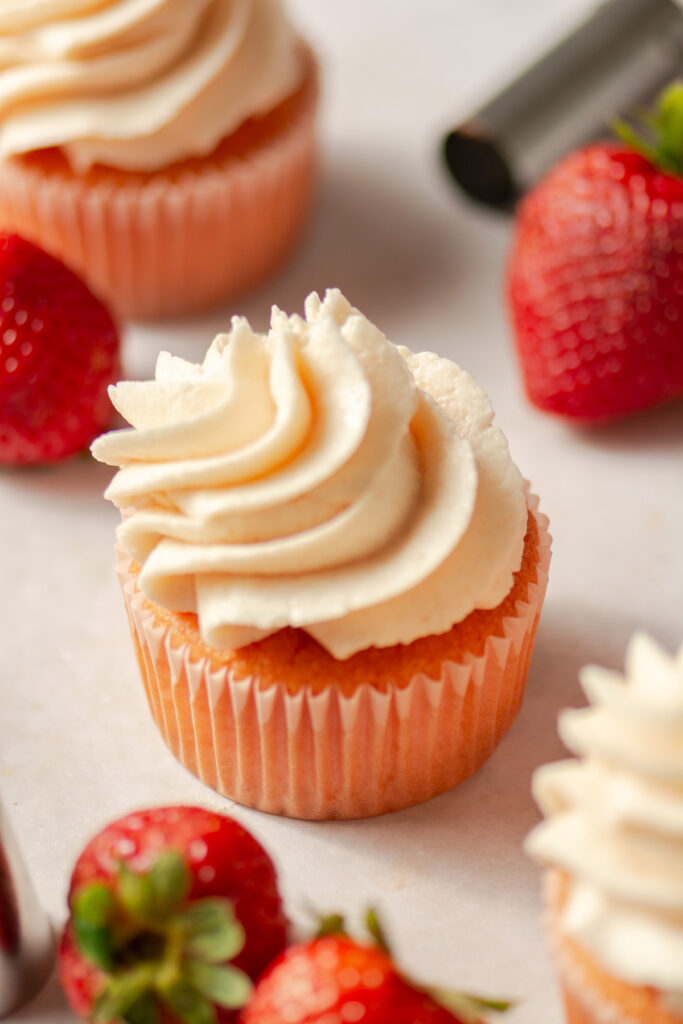 strawberry cupcake with strawberry buttercream