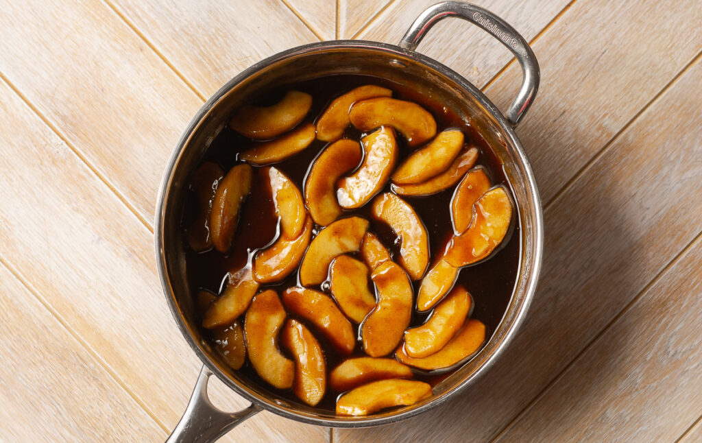 apple pie filling for apple pie funnel cakes n a saucepan