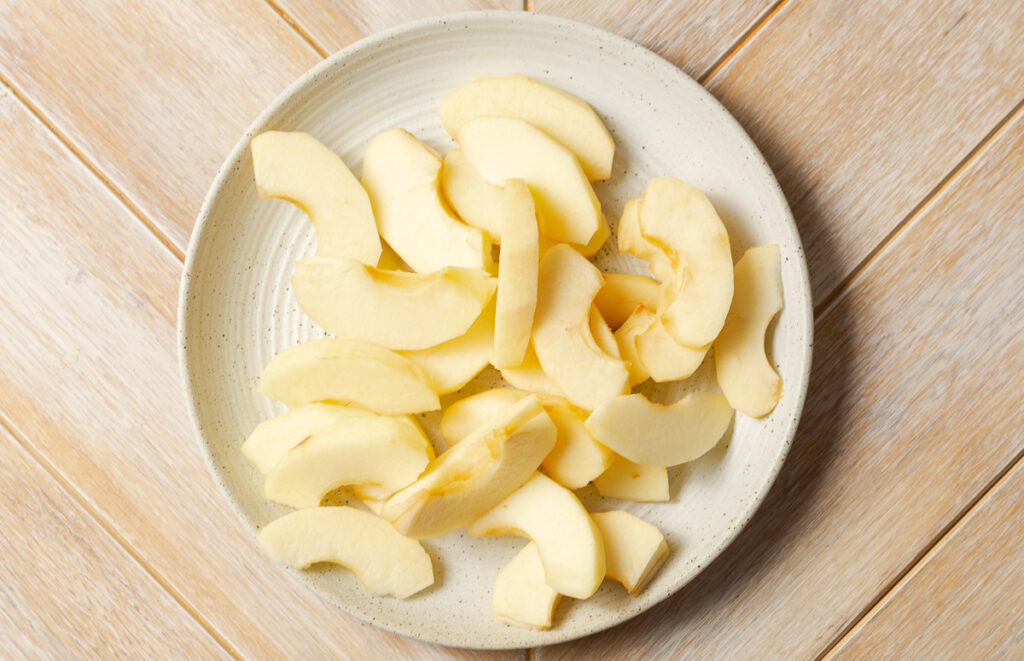 peeled Pink Lady apple slices
