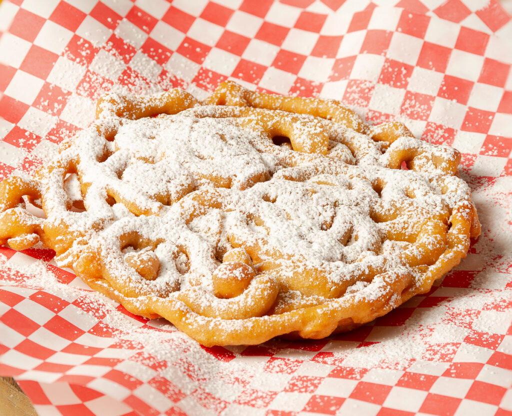 funnel cake dusted with powdered sugar