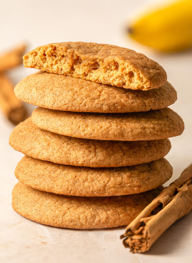 stack of brown butter banana snickerdoodle cookies
