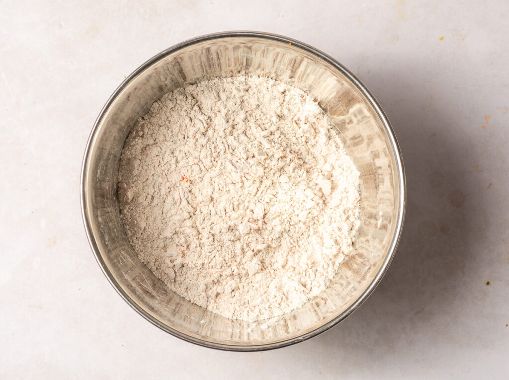 dry ingredients in a stainless steel bowl