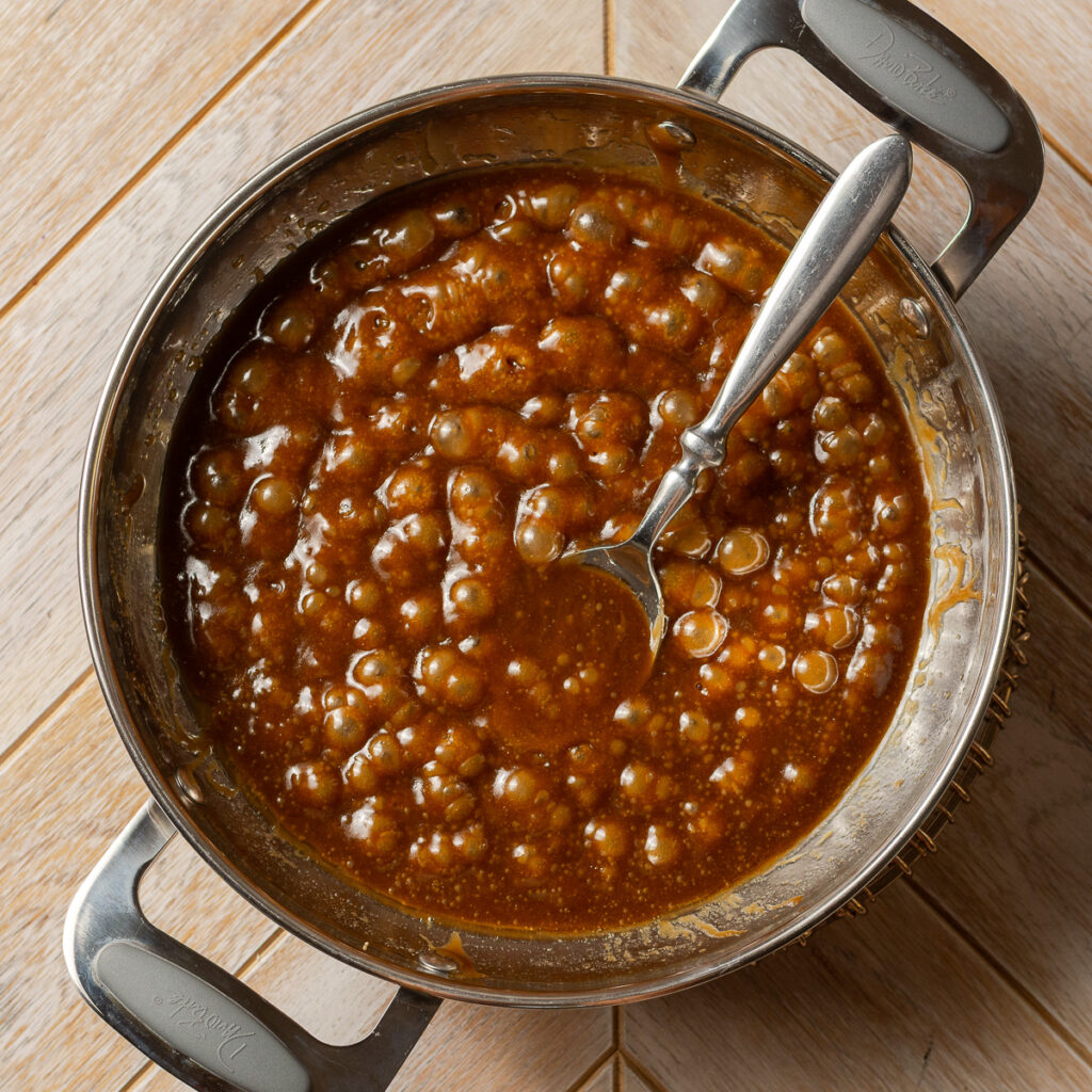 melted dark drown sugar and butter for a homemade butterscotch