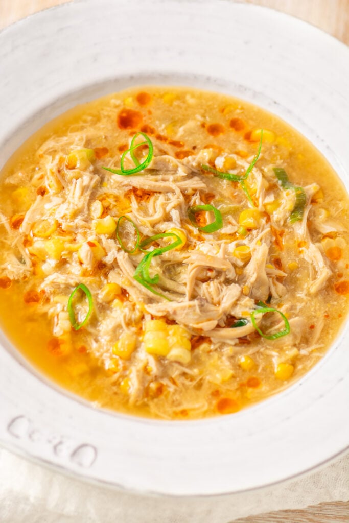 bowl of Chinese chicken and sweet corn soup