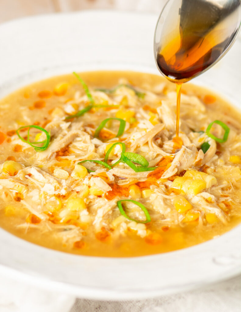 bowl of Chinese chicken and sweet corn soup