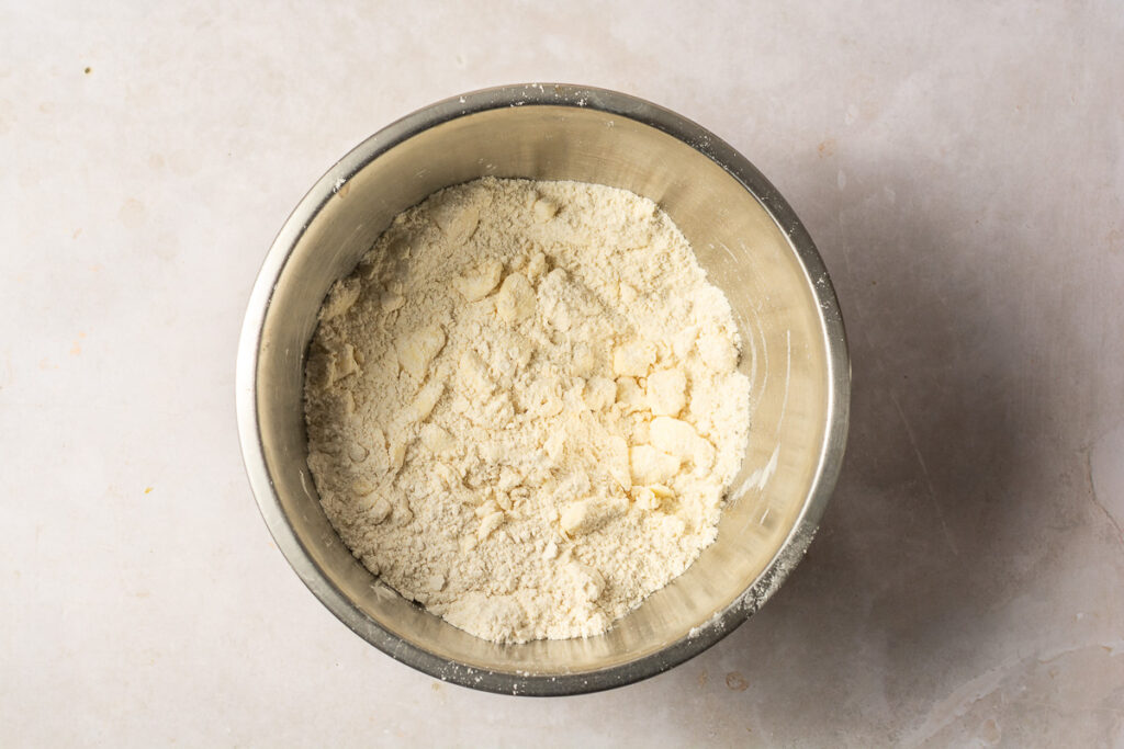 cold butter rubbed into dry ingredients to make cheddar bay biscuits