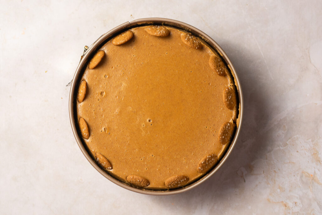 baked gingerbread cheesecake in a springform pan