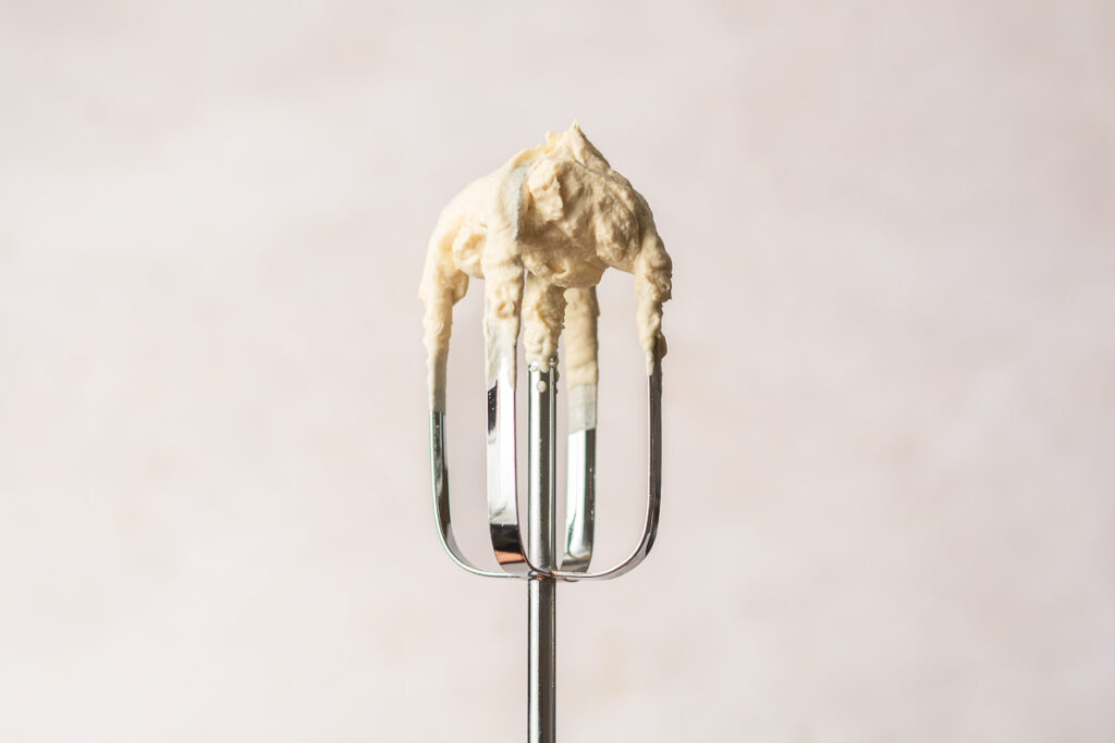 brown sugar whipped cream whipped to stiff peaks on a whisk