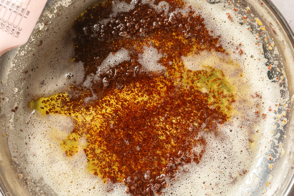 browned butter in a stainless pan
