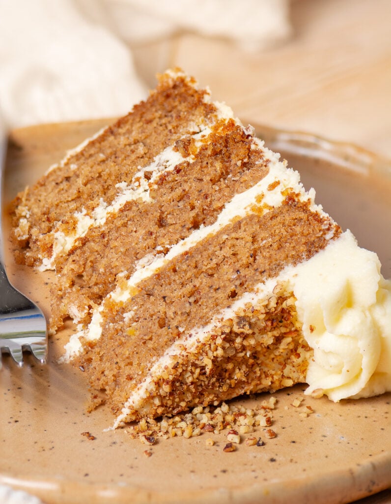 slice of hummingbird cake on a plate