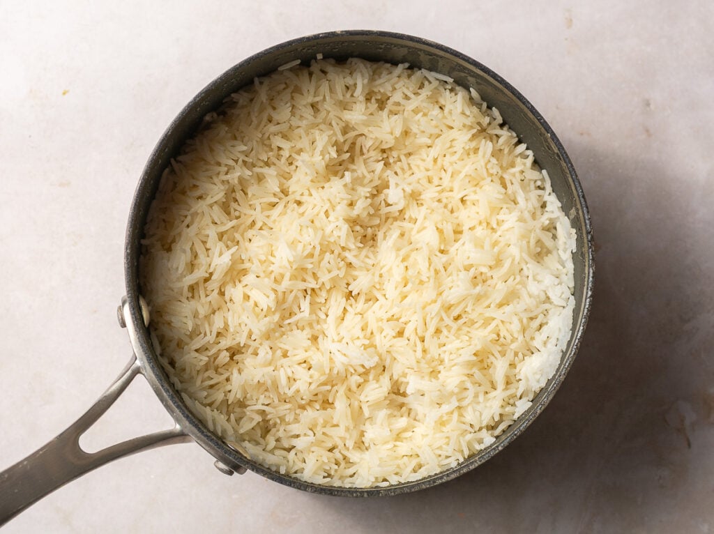 cooked white basmati rice in a pot