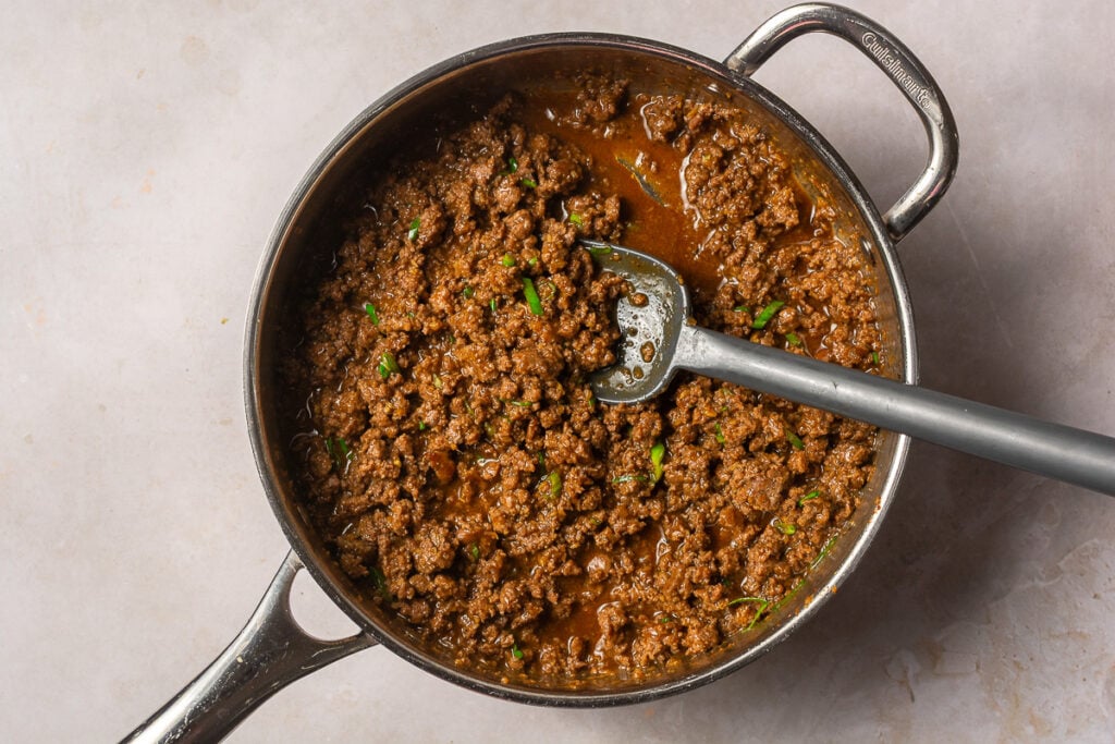 soy ginger ground beef in a pan