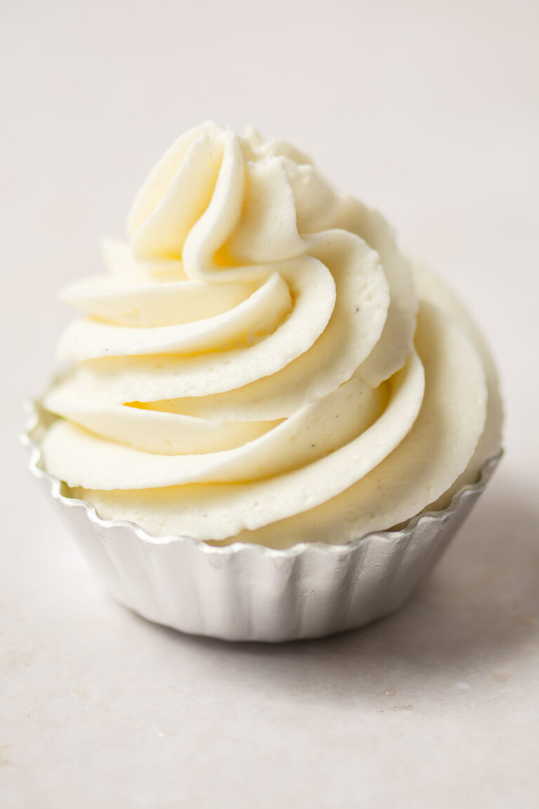 stabilized whipped cream in a mini metal pie tin