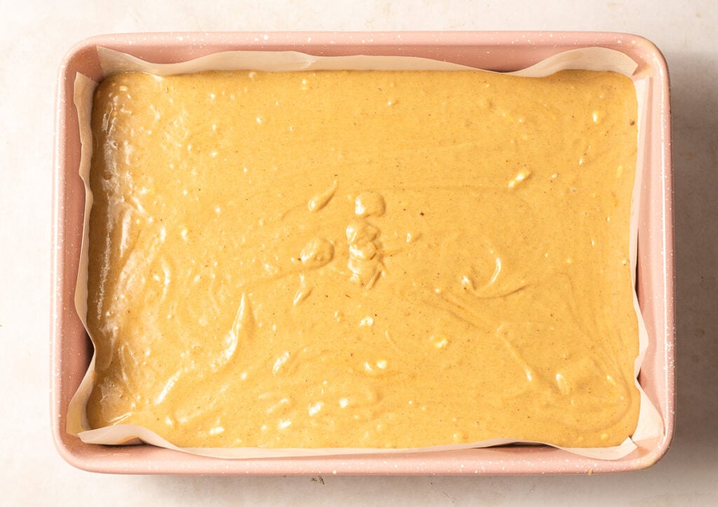 banana cake batter in a 9x13 inch pan