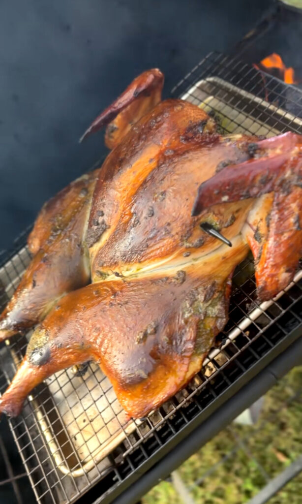 jerk turkey on grill after smoking for an hour