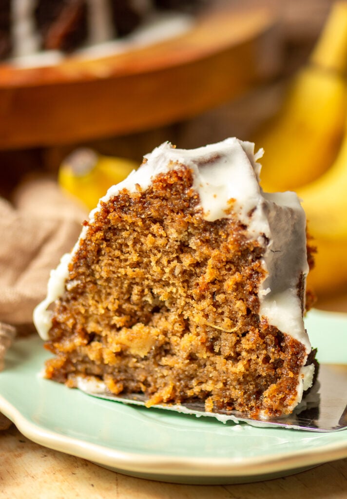 slice of hummingbird bundt cake on a plate