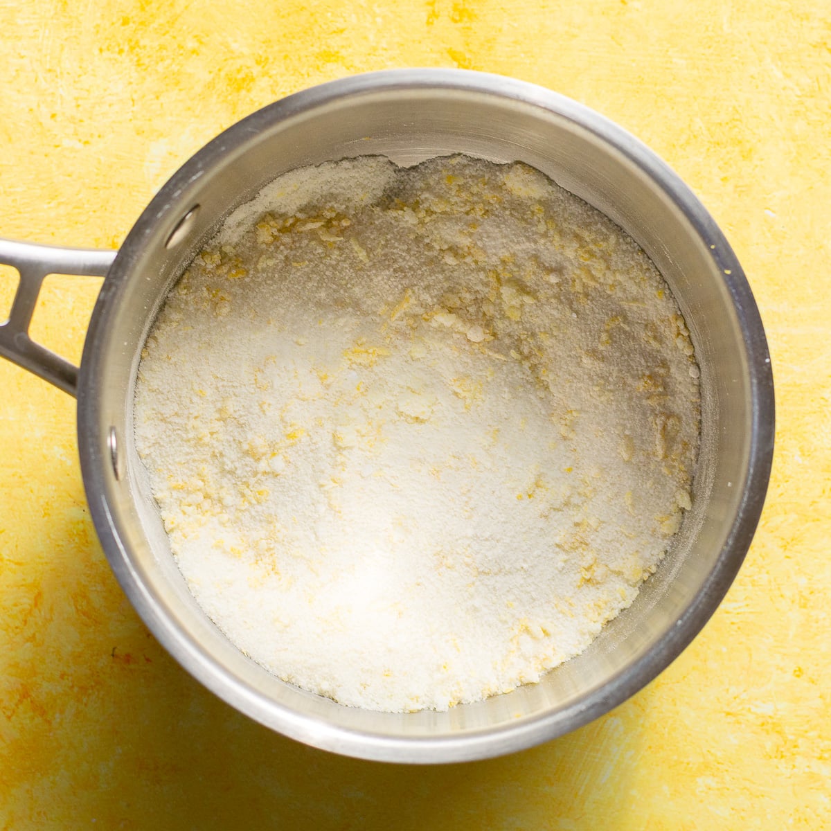 lemon zest rubbed into granulated sugar in a saucepan.