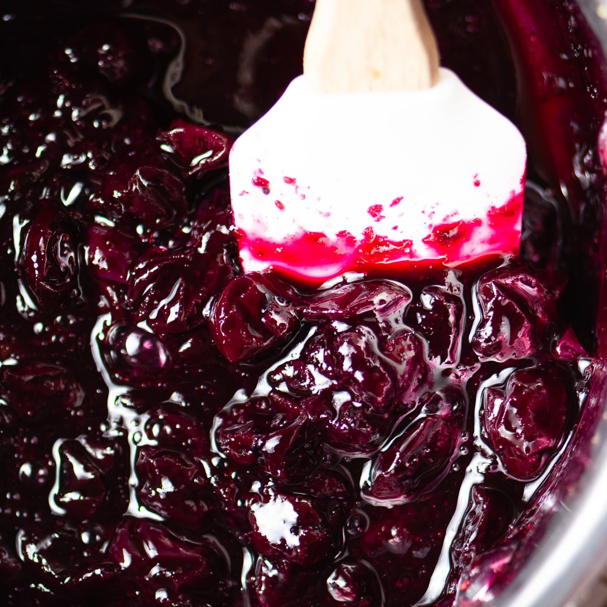 fresh blueberry compote in a saucepan.